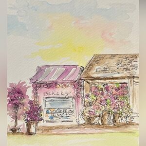 Original hand, painted watercolor, wall, art decor, coffee shop, bakery
